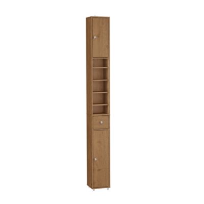 Armoire de Salle de Bain Étroite avec Tiroir et Étagères Réglables en Bois