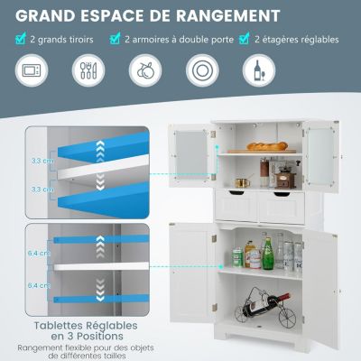 Armoire de Salle de Bains avec Porte en Verre Trempé, Meuble de Rangement sur Pied avec 2 Tiroirs et Cabinet Fermé