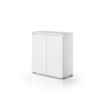 Armoire De Salle De Bains Blanche Multifonctionnelle Avec 2 Portes À Ouverture Par Rainure