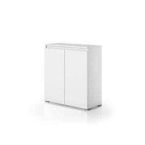 Armoire De Salle De Bains Blanche Multifonctionnelle Avec 2 Portes À Ouverture Par Rainure