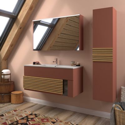 Armoire de salle de bains éclairante avec miroir Archi terracotta mat