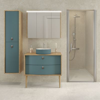 Armoire de salle de bains éclairante avec miroir Havana effet bois 90 cm