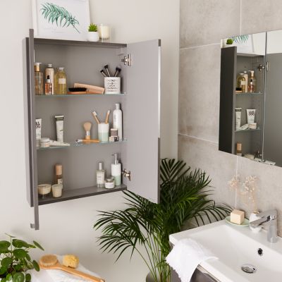 Armoire de salle de bains faible profondeur GoodHome Imandra gris taupé L.60 x H.90 x P.15 cm
