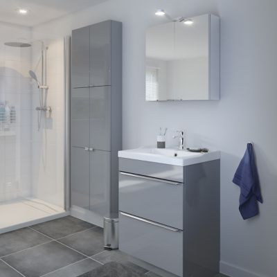Armoire de salle de bains faible profondeur gris brillant l.60 x H.60 x P.15 cm, GoodHome Imandra