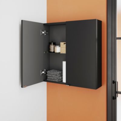 Armoire de salle de bains faible profondeur noir mat l.60 x H.60 x P.15 cm, GoodHome Imandra