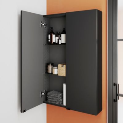 Armoire de salle de bains faible profondeur noir mat l.60 x H.90 x P.15 cm, GoodHome Imandra