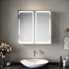 Armoire de toilette 59x60cm SIRHONA avec éclairage LED 3 couleurs Miroir de salle de bain avec armoire de rangement Blanc