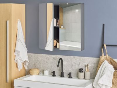 Armoire de toilette 60 x 60 cm avec miroir LED noir NAVARRA