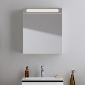 Armoire de toilette aluminium 1 porte miroir charnière gauche éclairage LED salle de bain, 70x60x15cm, DURAPOINT