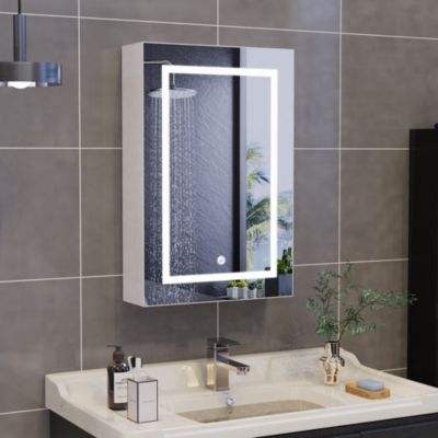 Armoire de toilette avec LED 50 x 70 cm, porte simple Armoire de toilette antibuée avec 3 modes de commutation Armoire de toilette