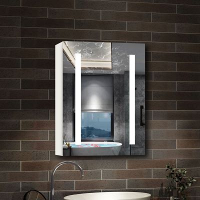 Armoire de toilette avec Miroir LED Anti-Buée, Éclairage 3 Couleurs et Prise Rasoir, Blanc, 60x70 cm, AICA Sanitaire