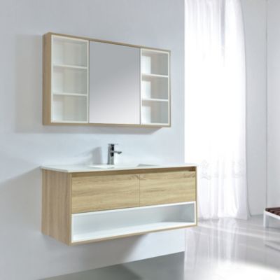 Armoire de toilette bloc-miroir 120 cm FRAME finition melamine chêne