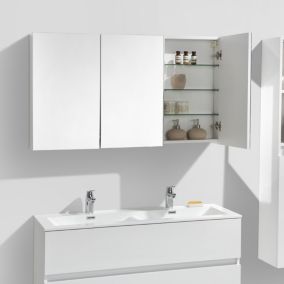 Armoire de toilette bloc-miroir SIENA largeur 120 cm blanc laque