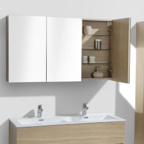 Armoire de toilette bloc-miroir SIENA largeur 120 cm chêne clair texture