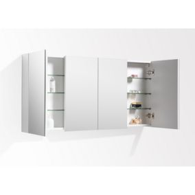 Armoire de toilette bloc-miroir SIENA largeur 144 cm blanc laque