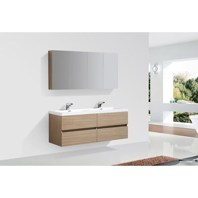 Armoire de toilette bloc-miroir SIENA largeur 144 cm chêne clair texture