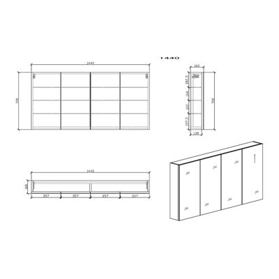 Armoire de toilette bloc-miroir SIENA largeur 144 cm chêne clair texture