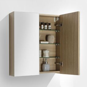 Armoire de toilette bloc-miroir SIENA largeur 60 cm chêne clair texturé