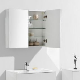 Armoire de toilette bloc-miroir SIENA largeur 80 cm blanc laqué