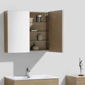 Armoire de toilette bloc-miroir SIENA largeur 80 cm chêne clair texturé