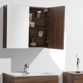 Armoire de toilette bloc-miroir SIENA largeur 80 cm noyer