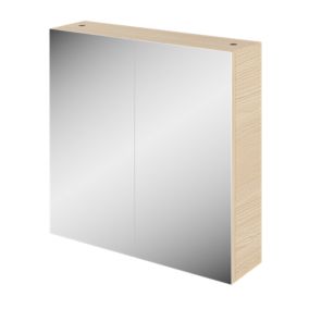 Armoire de toilette effet chêne et 2 portes miroir l.55 x H.54 xP.14,6 cm, Opah