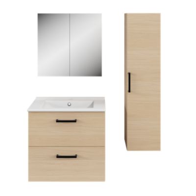 Armoire de toilette effet chêne et 2 portes miroir l.55 x H.54 xP.14,6 cm, Opah
