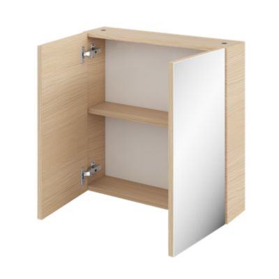 Armoire de toilette effet chêne et 2 portes miroir l.55 x H.54 xP.14,6 cm, Opah