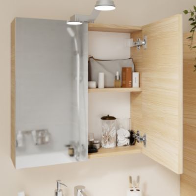 Armoire de toilette effet chêne et 2 portes miroir l.55 x H.54 xP.14,6 cm, Opah