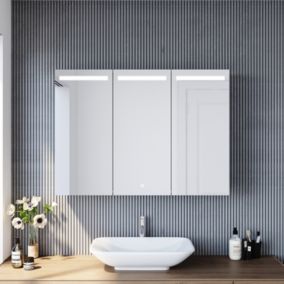 Armoire de toilette en Acier Inoxydable SIRHONA Miroir double 90x65 cm Interrupteur tactile LED + Prise rasoir + Grand rangement