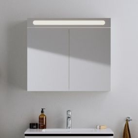 Armoire de toilette en aluminium 2 portes miroir avec éclairage LED salle de bain et toilette, 70x100x15cm, DURAPOINT