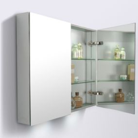 Armoire de toilette en aluminium 2 portes, miroir intérieur et extérieur, 90 x 70 x 13cm, G900