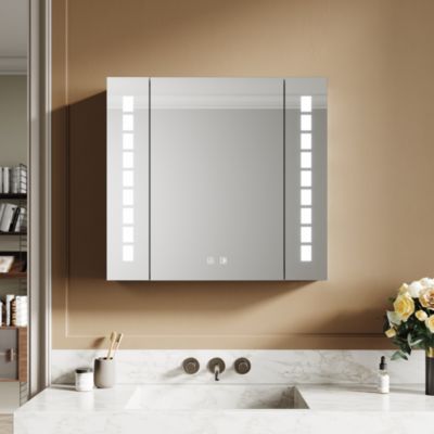 Armoire de toilette en aluminium LED 650 x 600 x 130mm SIRHONA Meuble de rangement pour salle de bain Smart Interrupteurs tactiles