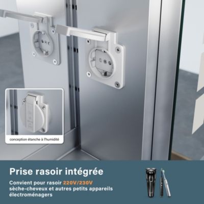 Armoire de toilette en aluminium LED 650 x 600 x 130mm SIRHONA Meuble de rangement pour salle de bain Smart Interrupteurs tactiles