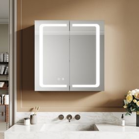 Armoire de toilette en aluminium LED 650 x 650 x 130mm SIRHONA Meuble de rangement pour salle de bain Smart Interrupteurs tactiles