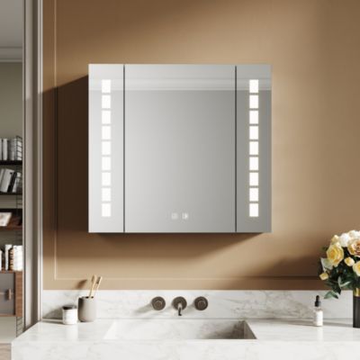 Armoire de toilette en Aluminium SIRHONA Miroir multi-surfaces 65x60 cm Interrupteur tactile LED + Anti-buée + Prise rasoir