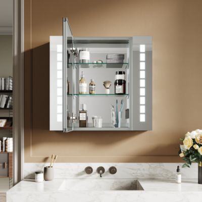 Armoire de toilette en Aluminium SIRHONA Miroir multi-surfaces 65x60 cm Interrupteur tactile LED + Anti-buée + Prise rasoir