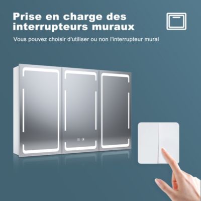DICTAC Armoire Murale Salle De Bain 80x60x16cm Avec Miroir 3 Portes - Meuble Toilette Blanc Avec Étagères Réglables