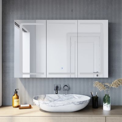 Armoire de toilette miroir acier inox 105x65cm LED tactile prise SIRHONA