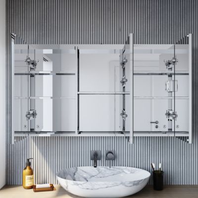 Armoire de toilette miroir acier inox 105x65cm LED tactile prise SIRHONA