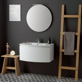 Armoire de toilette moderne suspendue 82 cm blanc miroir rond - riva