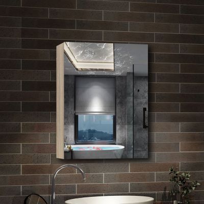Armoire de Toilette Mural avec Miroir et Rangement - Moderne, Chêne, 50x70 cm, AICA Sanitaire