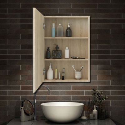 Armoire de Toilette Mural avec Miroir et Rangement - Moderne, Chêne, 50x70 cm, AICA Sanitaire