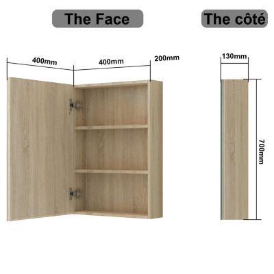 Armoire de Toilette Mural avec Miroir et Rangement - Moderne, Chêne, 50x70 cm, AICA Sanitaire