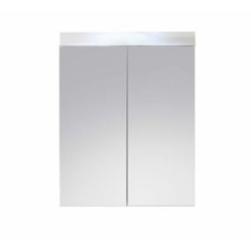 Armoire de toilette murale - 2 portes miroir -  mélaminé blanc - L - H - P : 60 - 77 - 17 cm