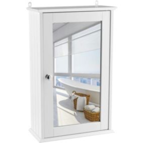 Armoire de Toilette Murale Meuble Mural Salle de Bain en MDF Pente NC avec 1 Porte et Miroir Etagere de Rangement Blanche