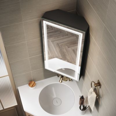 Armoire de toilette SIRHONA 60x75cm + Interrupteur tactile + LED température 3 couleurs + Anti-buée + Prise rasoir