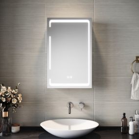 Armoire de toilette SIRHONA miroir de salle de bain avec lumière LED 3 couleurs,38x60cm, meuble de rangement blanc anti-buée