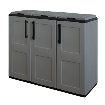 Armoire de tri Selectif 3 Sacs Gris - Meuble de Recyclage Int / Ext - Dimensions 102 x 37 x 84 cm - INTEC
