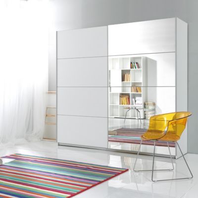 Armoire design 180cm. 2 portes avec miroirs modulables. Couleur blanc mat. Collection EOS